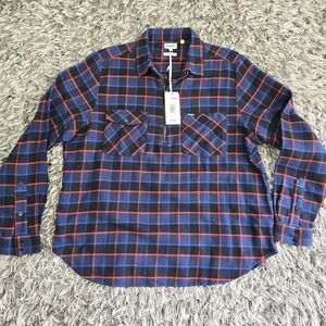 Wrangler Shirt Mens XL Blue Red Plaid Organic Cotton Half Zip Flannel NWT